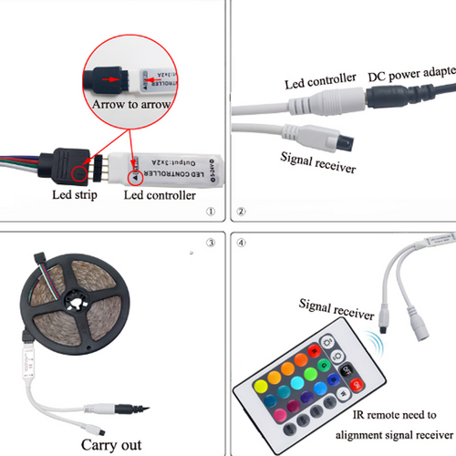 16FT Waterproof LED Strip Light 12V High Power Kit SMD 24 Key Remote RGB US kit - Picture 12 of 18
