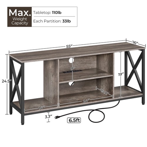 TV Stand with Power Outlet Industrial TV Console for TVs up to 65"forLiving Room - Picture 28 of 36