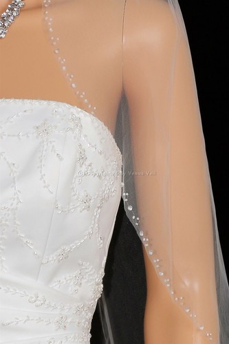 1T White Elbow Length Beaded Edge Bridal Wedding Veil - 第 1/5 張圖片