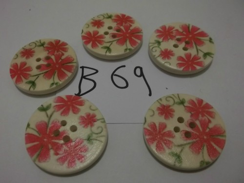 30 Large Wood 30mm Round Sewing Flower Pattern Print Craft Scrapbook Art Buttons - Picture 12 of 13