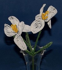 Vintage French Glass Beaded White Iris 2 Flower Bouquet