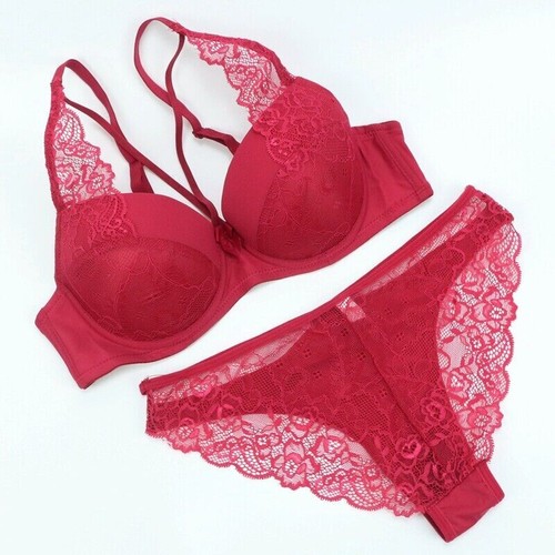 Women Lace Lingerie Set Panties Sexy Set 34-44 B C D DD E Push Up Padded Bra - Picture 18 of 31