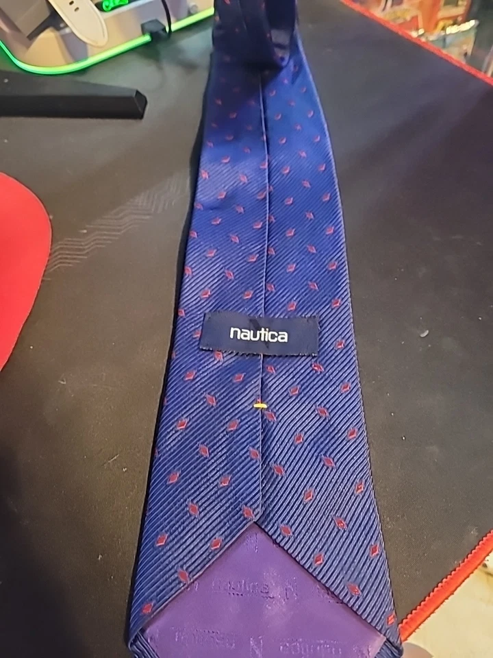 Nautica Silk Rep 领带男式长 62 英寸海军蓝带红色钻石 — 第 3/4 张图片
