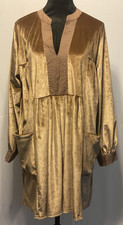 Velzera velvet tunic shift dress boho poet champange Womens M Pockets