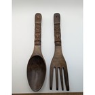 Vintage Tiki Wood Spoon and Fork Set Wall Decor Hawaiian Islands Kitchen Utensil