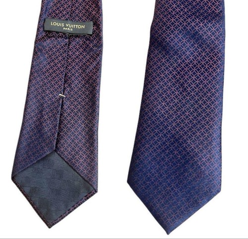 Louis Vuitton Necktie Tie Silk Navy Red Geometric Pattern 3.6 inches From Japan - Picture 5 of 24