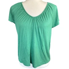 ModCloth Top Women's Vneck Green Small S/S M4402074 Stretch Casual Granolagirl