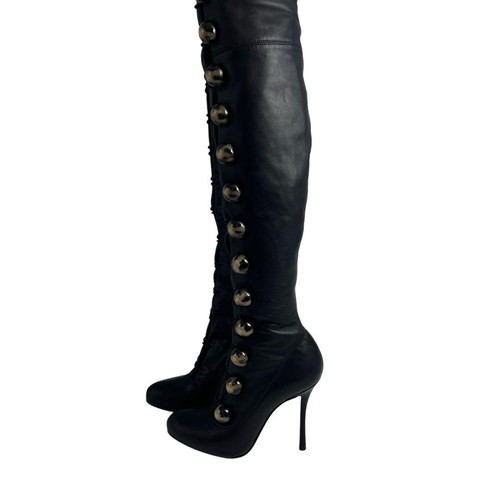 Christian Louboutin Botas Hasta la Rodilla Cuero Negro Talla 35 / EE. UU. 5 CON Caja Buenas - Imagen 4 de 16
