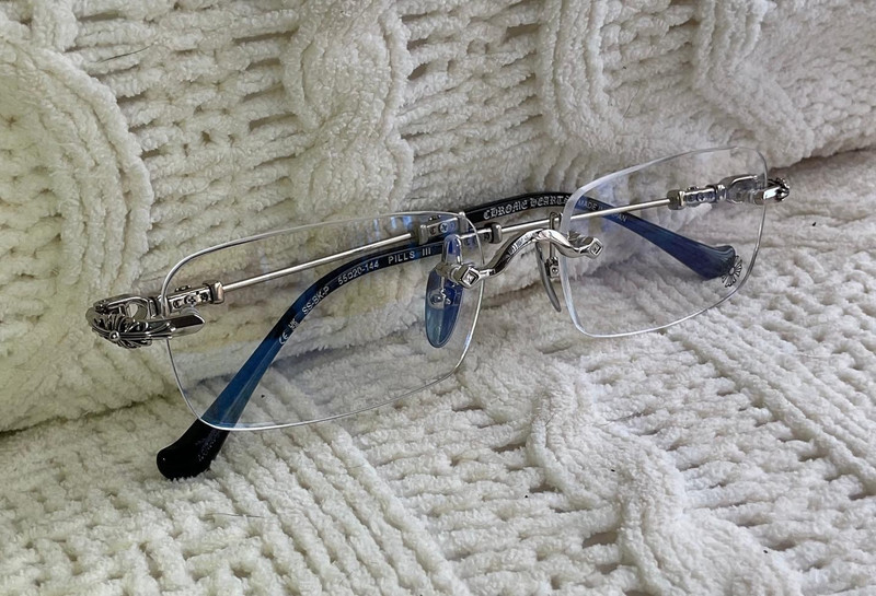 Chrome Hearts PILLS III Rimless Silver Metal Rectangular Eyeglasses 55-20-144