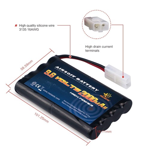 AA 9.6V 2000mAh NiMH Airsoft Battery Pack Compatible with Tamiya Connector RC... - Picture 2 of 7