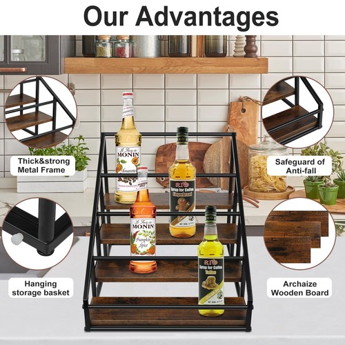 Coffee Syrup Organizer 4-Tier 16 Bottles Coffee Syrup Rack for Coffee Bar Cof - Picture 3 of 9