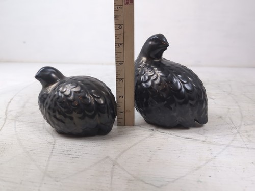 2 Vintage dunkelbraun/bronze Wachtel Vogel Rebhuhn Keramik Figuren MCM signiert - Bild 6 von 6