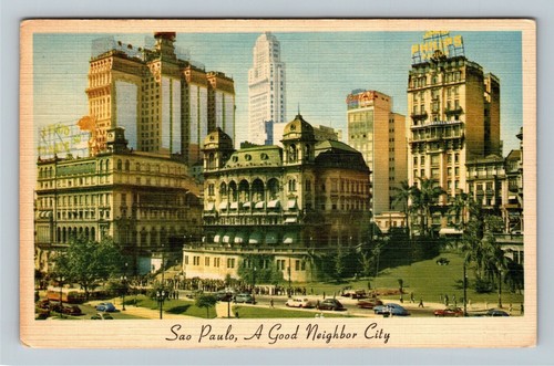 Sao Paulo Brazil, Scenic View c1952 Vintage Souvenir Postcard - Picture 1 of 2