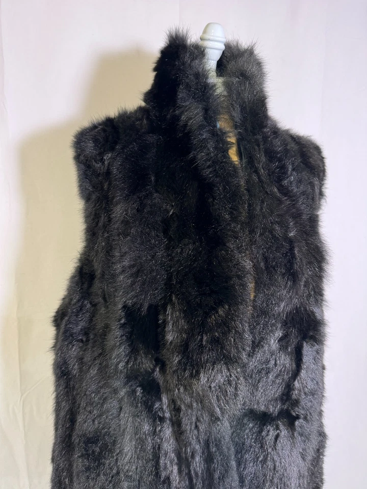 Chaleco largo forro vintage negro suave lujoso genuino de piel de cordero esquilado talla XL Foto 2 de 4