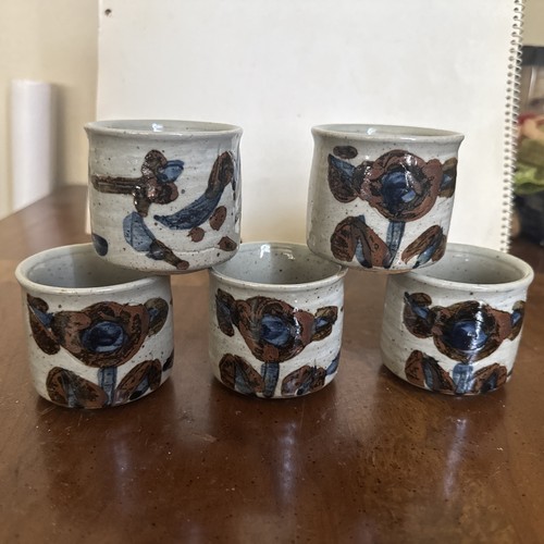 Otagiri Otigiri Tazze in Gres Sake Tè Maculato Blu Marrone Floreale - Set di 5 - Foto 2 di 15