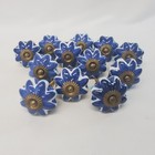 Lot Of 12 Ceramic Porcelain Pumpkin Drawer Pulls Knob White Blue Antiqued Brass 
