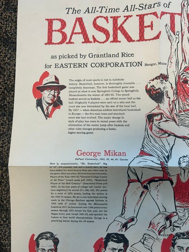 Vintage 1953 Basketball Poster - Stars of Basketball - Grantland Rice - Mikan - Picture 2 of 3