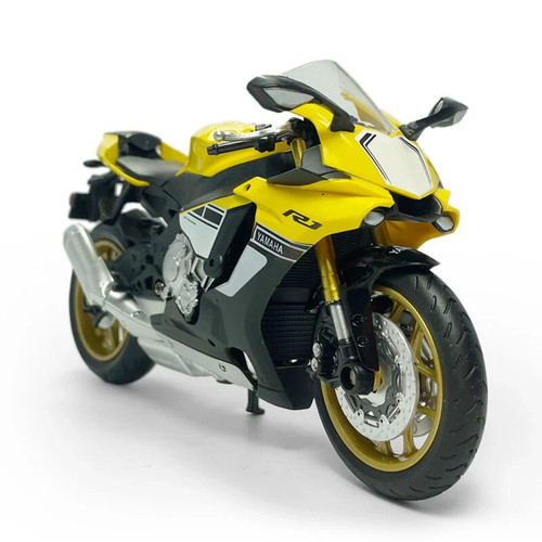1:12 2015 Yamaha YZF-R1 Alloy Diecast Motorcycle Model Yellow w/ Moving Wheel - Picture 2 of 9