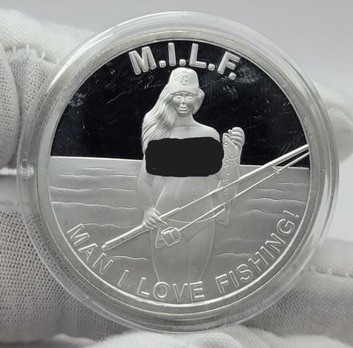 Spicy Silver MILF 1 oz .999 Fine Silver Art Round mit COA Man I Love Fishing STL