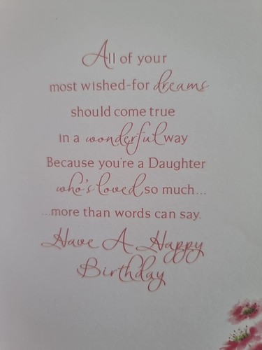 DAUGHTER BIRTHDAY CARD VERSE MODERN FLOWER BUTTERFLY TRADITIONAL (9" X 6") - Picture 3 of 4