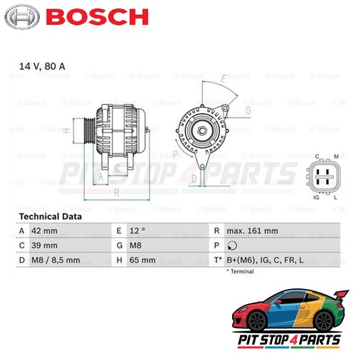 Bosch 0986080570 Alternator 161 mm Fits Honda Jazz 2005-2008 31100RSH004 - Picture 2 of 6