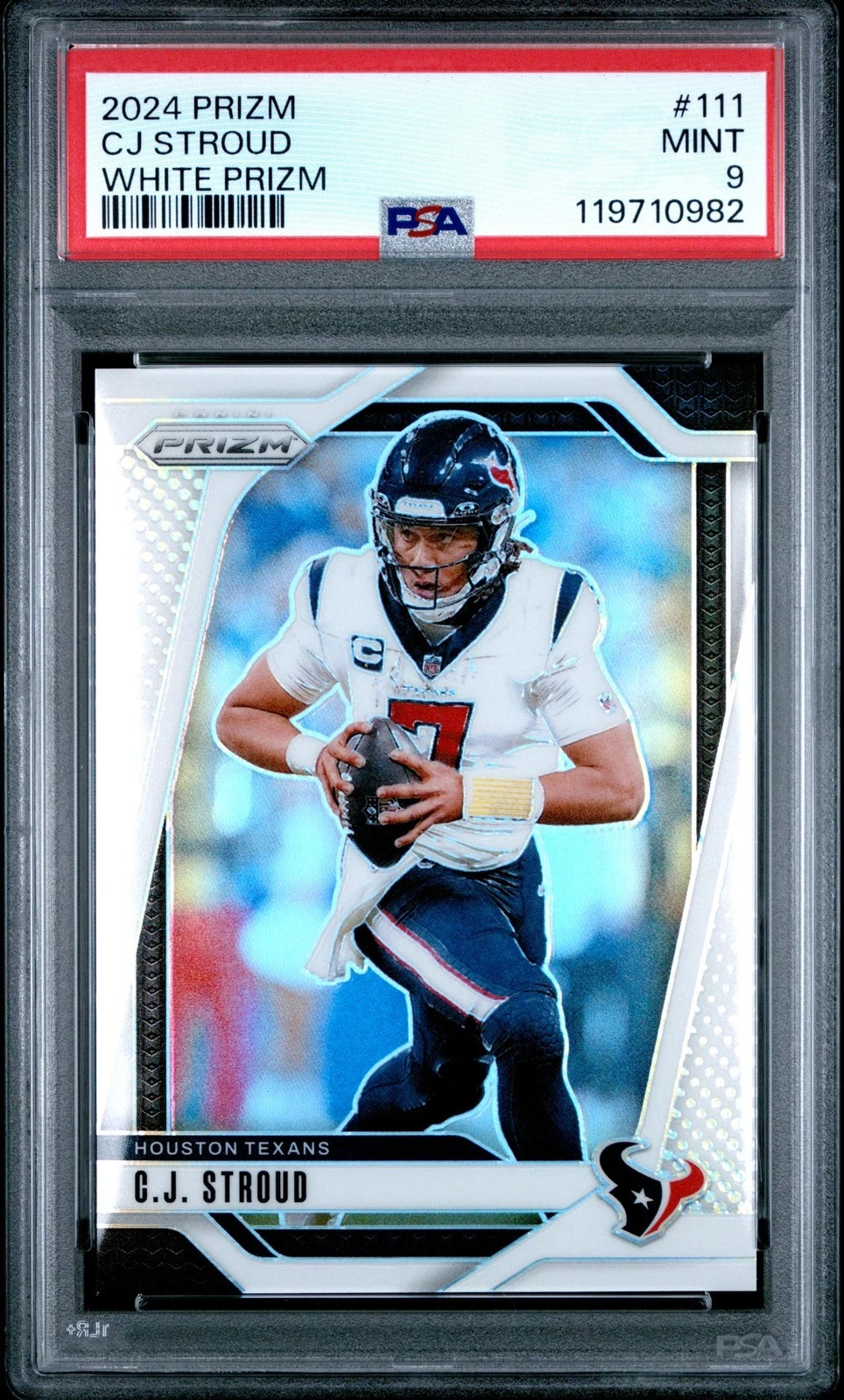 CJ STROUD #111 2024 Panini White Prizm 23/35 PSA Mint 9