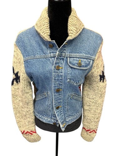 VTG Ralph Lauren Sport Denim Knit Jacket M Fits Small Navajo Western Rare - Imagen 8 de 14