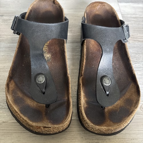 Birkenstock Gizeh Flat Black - Black Leather Small Buckle - Size 39 - Picture 2 of 10