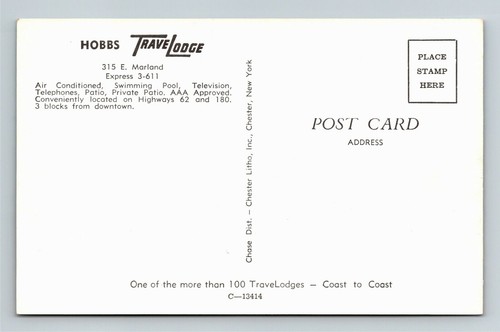 Travel Lodge Motel, Classic Cars, Hobbs New Mexico Vintage Souvenir Postcard - Picture 2 of 2
