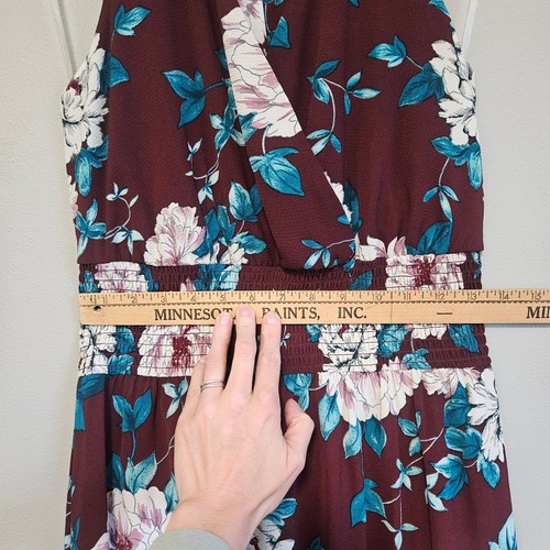 Maurices Neckholder Kleid Damen M weinrot dunkel Blumen Maxi gesmokt Y2K fließend NEU - Bild 12 von 14