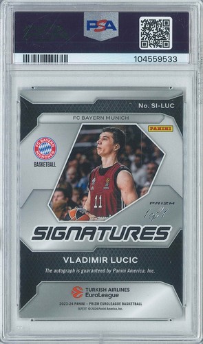 2023-24 Panini Prizm Euroleague Vladimir Lucic BK Black Prizm 1/1 Autograph PSA8 - Picture 3 of 3