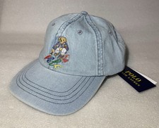 New Polo Ralph Lauren Mens Blue Denim Painting Polo Bear Baseball Cap Hat