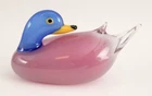 Vintage FRANCO MORETTI Murano Italian Art Glass Blue & Violet DUCK Sculpture NR