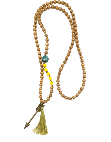 Green Serpentine-Brown Wood Beaded Arrow Tassel Pendant Necklace Lot of 3 Boho - Picture 14 of 24