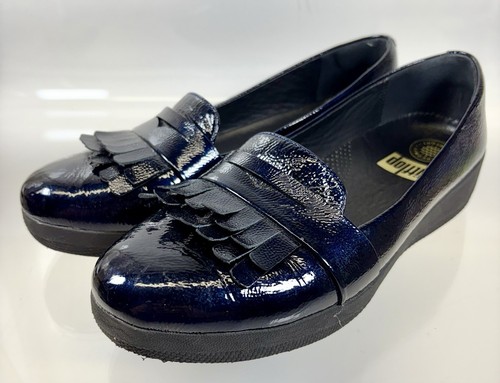 FitFlop Damenschuhe Größe 8 Penny-Loafer Slipper marineblau glänzend Klappe bequem - Bild 9 von 16