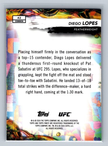 2024 Topps Finest UFC #42 Diego Lopes - Foto 2 di 2