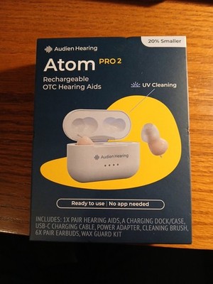 Audien ATOM PRO 2 Wireless Rechargeable OTC Hearing Aids New Sealed