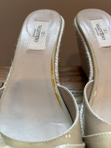 Valentino MENA Wedge Sandals Size 38 Bow Slide Patent Espadrille Slides Italy - Picture 7 of 13