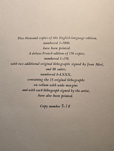 Joan Miro, Michel Leiris / Joan Miró Lithographs Volume I 1st Edition - Picture 2 of 6