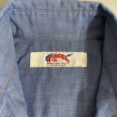 Vintage Wrangler Chambray Button Snap Shirt Size M Western Cowboy USA Made 60s - Bild 4 von 7