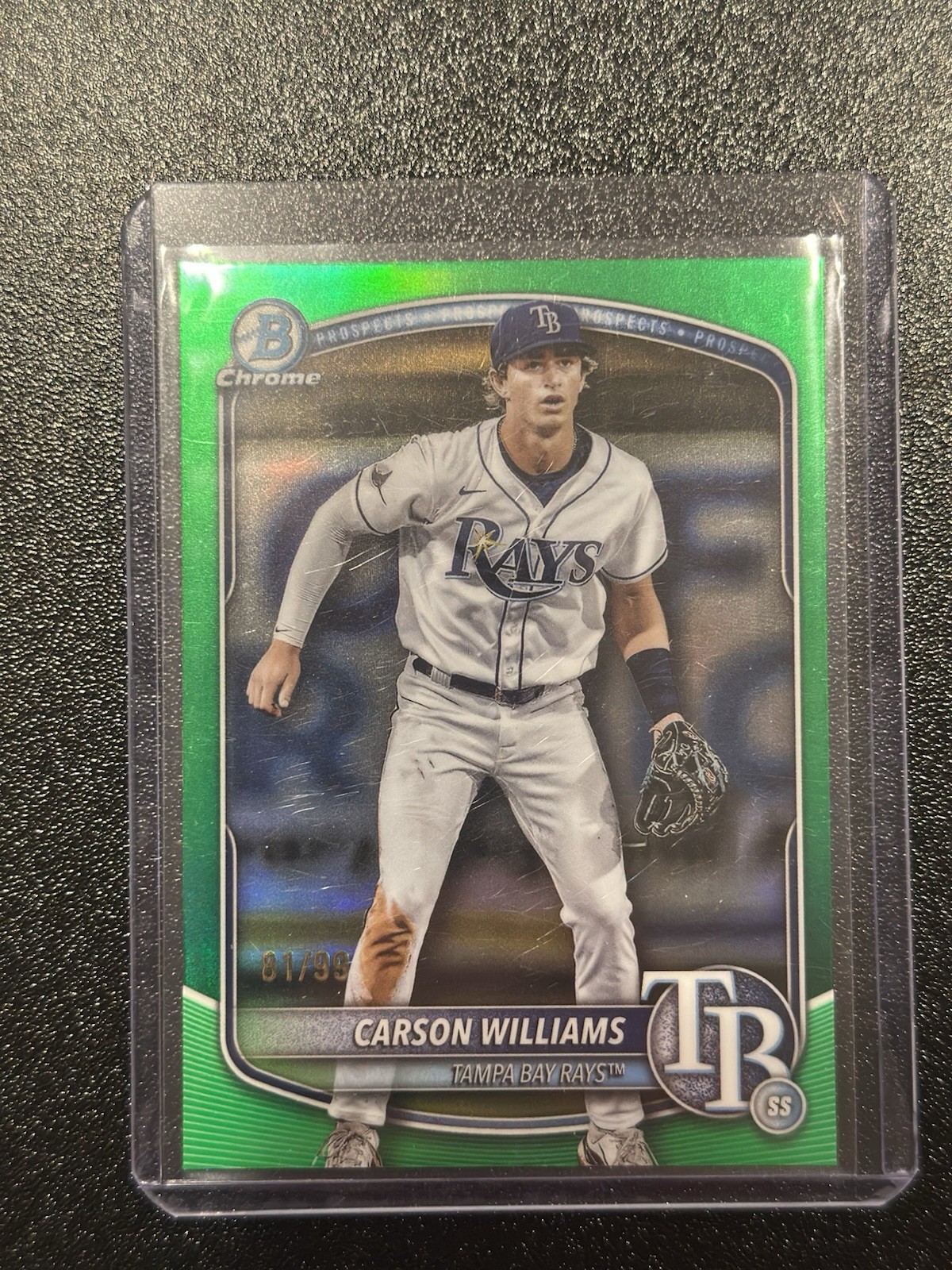 2025 Bowman Chrome Carson Williams True Green /99 Tampa Bay Rays