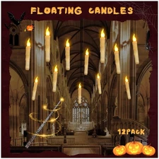 Floating Candles with Wand Remote, Magic Floating Halloween Candles, Flameles...