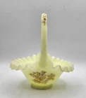 Fenton Vintage Uranium Custard Class Basket  Handmade & Painted Signed