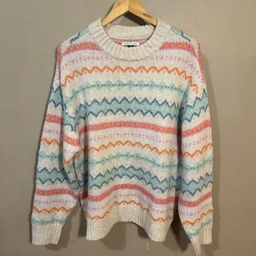 American Eagle Fair Isle Strickpullover Large creme bunt Pullover kuschelig Boho - Bild 2 von 8