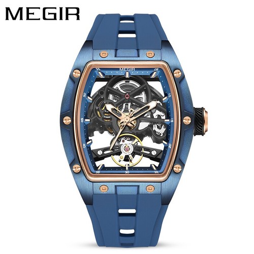 MEGIR Herrenuhr Luxus Skelett Zifferblatt Silikonband Automatikuhr für Männer - Bild 24 von 25