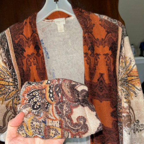 Chico’s brown graphic cardigan duster sweater 2 M/L - Picture 6 of 12
