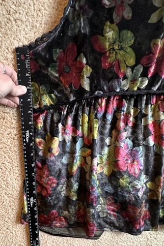 Pol Floral Babydoll Blouse Womens L Black Colorful Velvet Sleeveless Peplum Hem - Picture 12 of 24