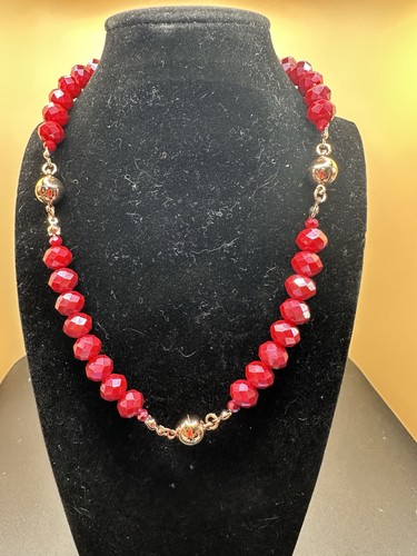 Maria Nicola 10 Way Necklace Red Raspberry Crystal Set Long Strand Rose Gold - Picture 2 of 4