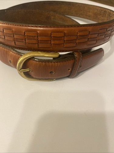 Braun/cognac geflochtenes echtes Vollnarbenleder massive Messingschnalle Herren Gürtel Gr. 40 - Bild 2 von 14
