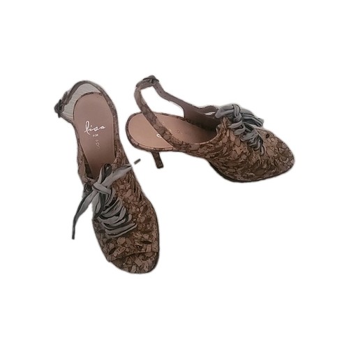 DONALD PLINER Lace Up Cork Heels Slingback Peep Toe Stiletto Heeled Sandals Shoe - Picture 2 of 7